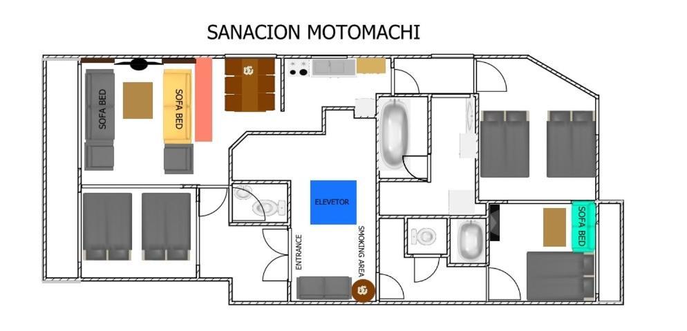 Sanacion Motomachi 7 なんばで150平米の広々空間 最大14名 Netflix見れます *